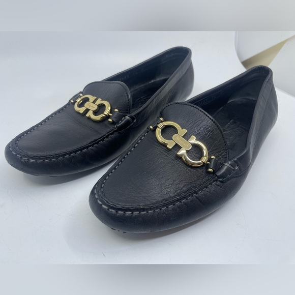 Salvatore Ferragamo Black Loafers with Gold Accent - Picture 3 of 13